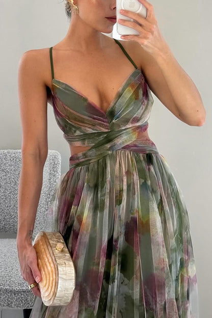 Eirith - Elegant bedrukte veter maxi -jurk