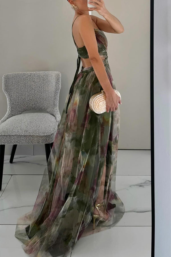 Eirith - Elegant bedrukte veter maxi -jurk
