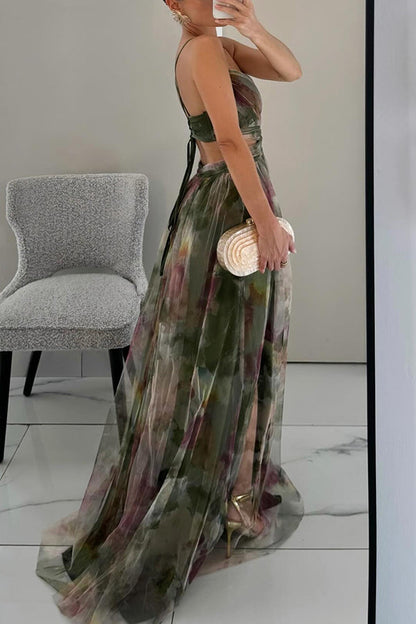 Eirith - Elegant bedrukte veter maxi -jurk
