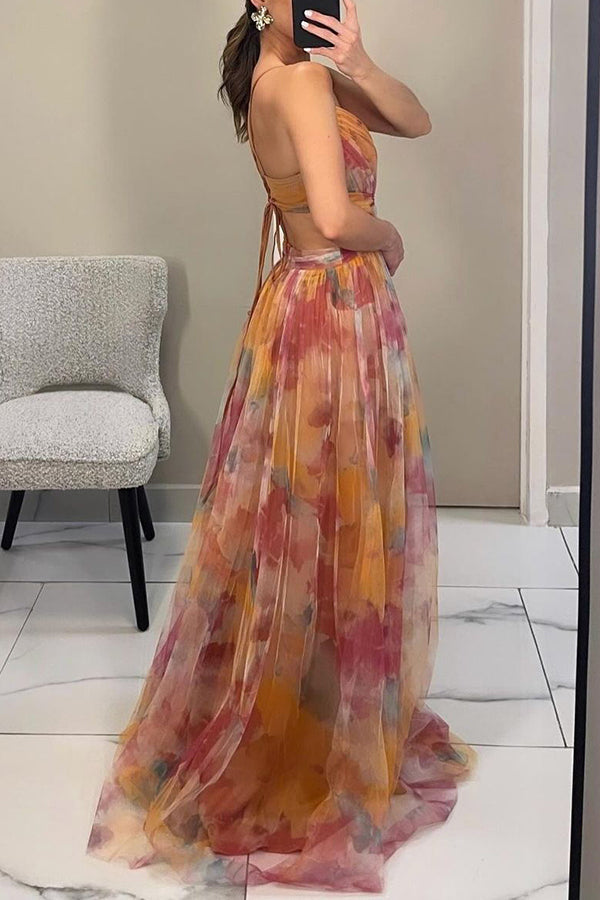 Eirith - Elegant bedrukte veter maxi -jurk