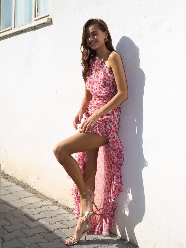 Luciana - Jurk met halterhals en bloemenprint