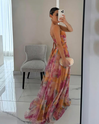 Eirith - Elegant bedrukte veter maxi -jurk