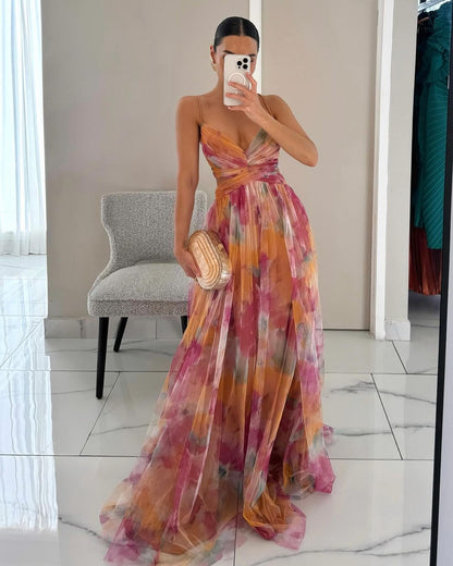 Eirith - Elegant bedrukte veter maxi -jurk