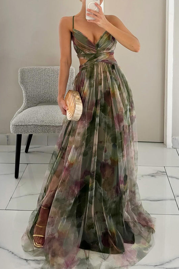 Eirith - Elegant bedrukte veter maxi -jurk