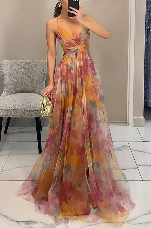 Eirith - Elegant bedrukte veter maxi -jurk