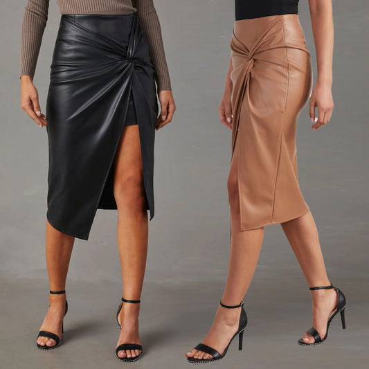 Aria asymmetrische lederen midi rok