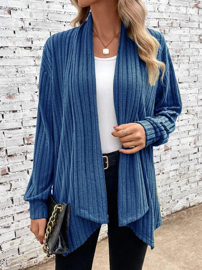 Lina-geribbed drape vest
