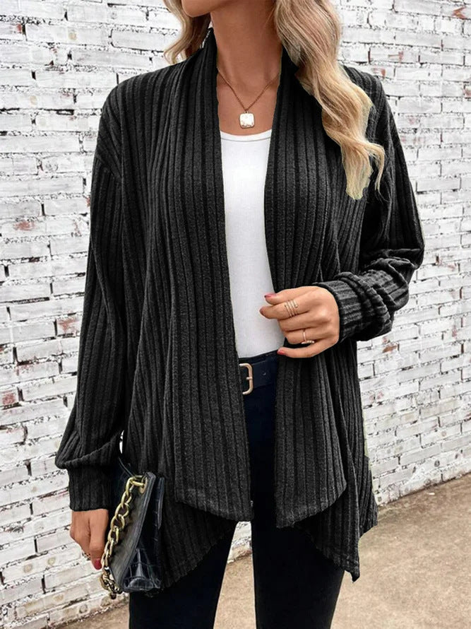 Lina-geribbed drape vest