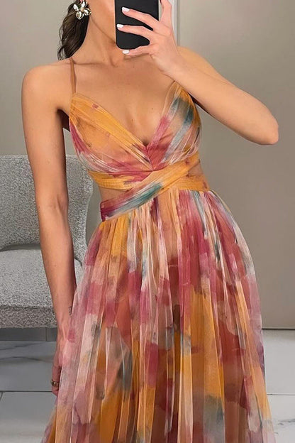 Eirith - Elegant bedrukte veter maxi -jurk