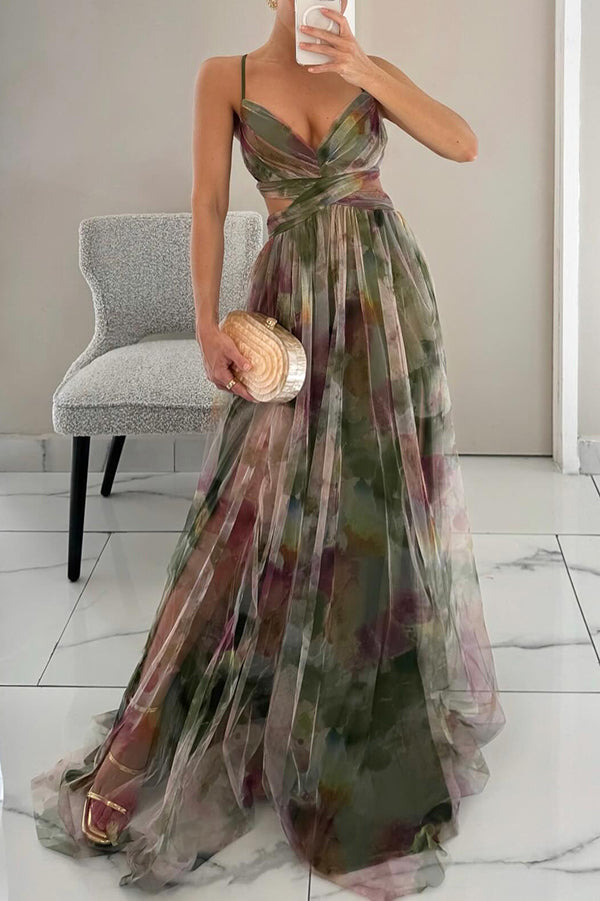 Eirith - Elegant bedrukte veter maxi -jurk