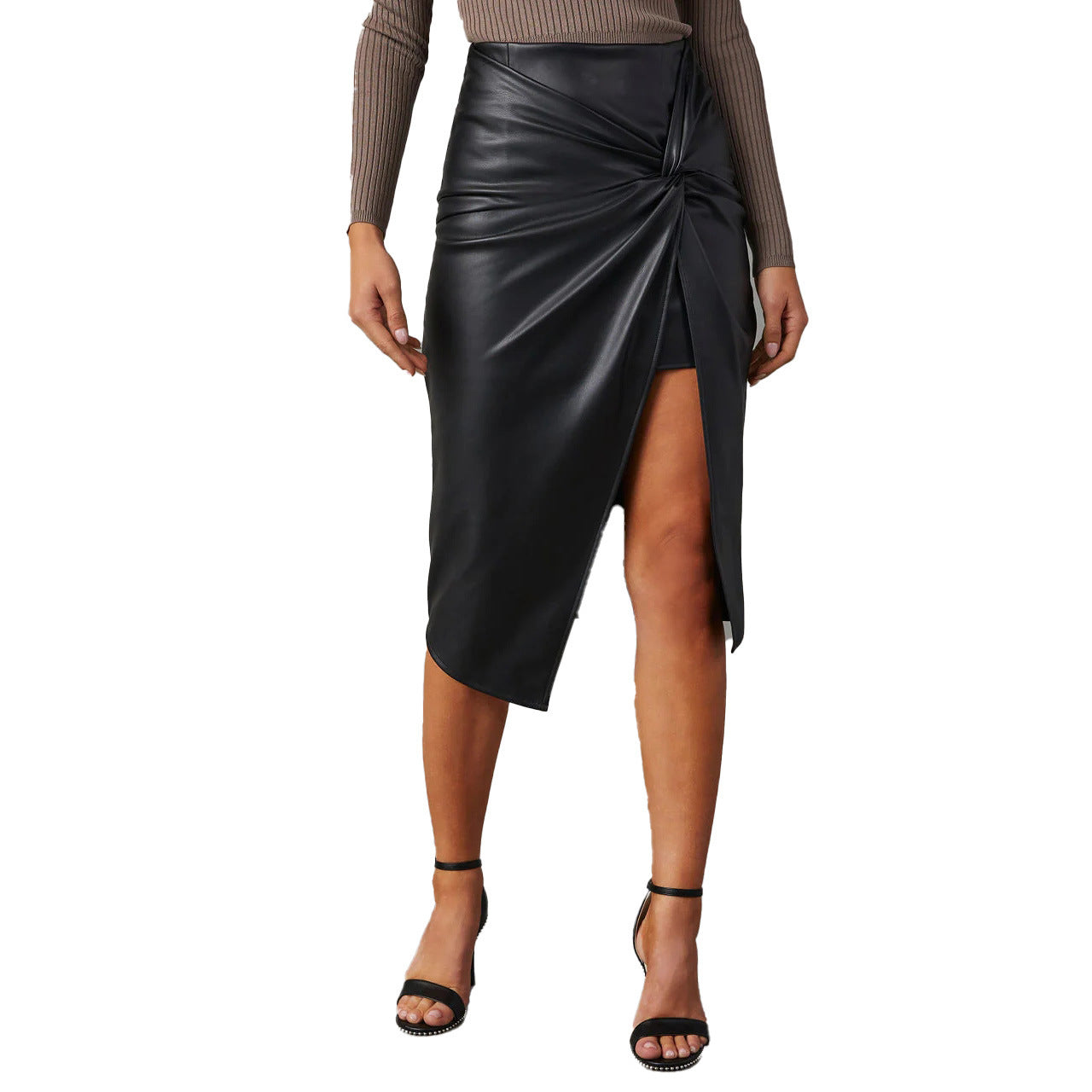 Aria asymmetrische lederen midi rok